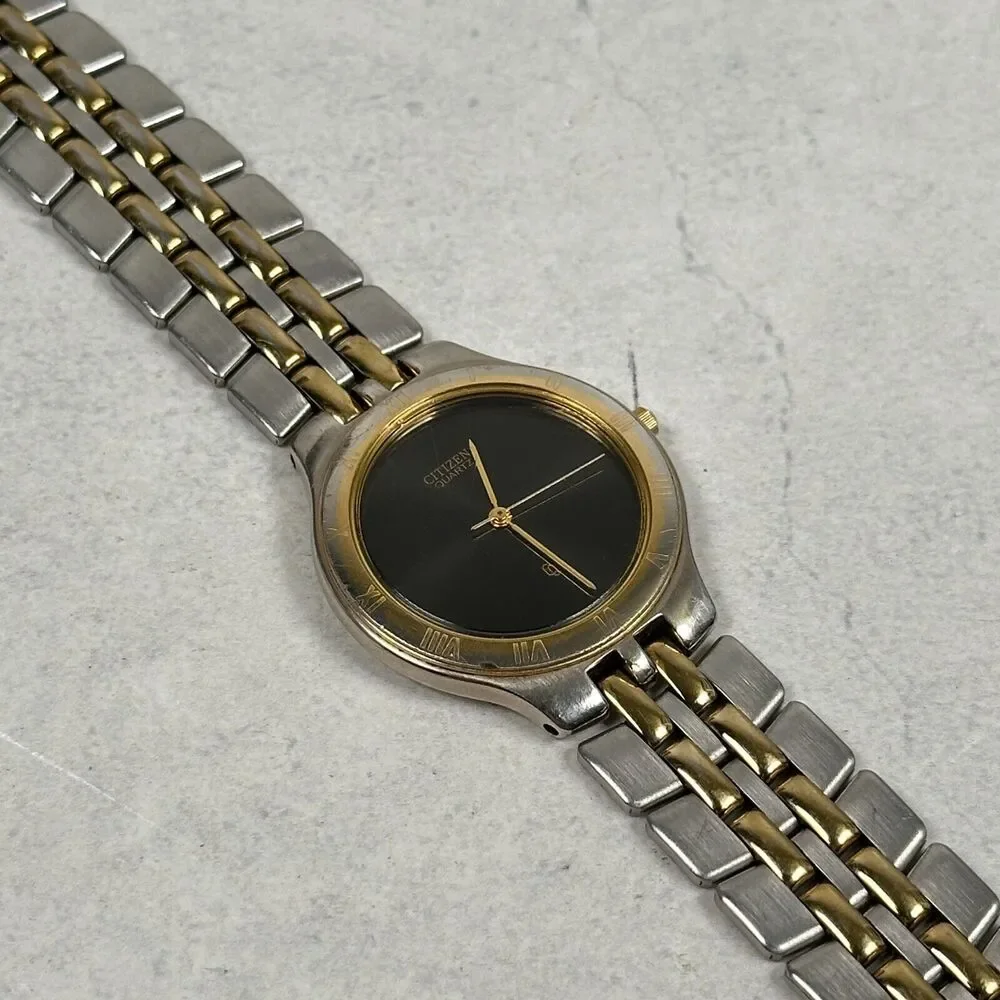 VTG Citizen Watch Mens 32mm Black Dial Two Tone CQ 7.5